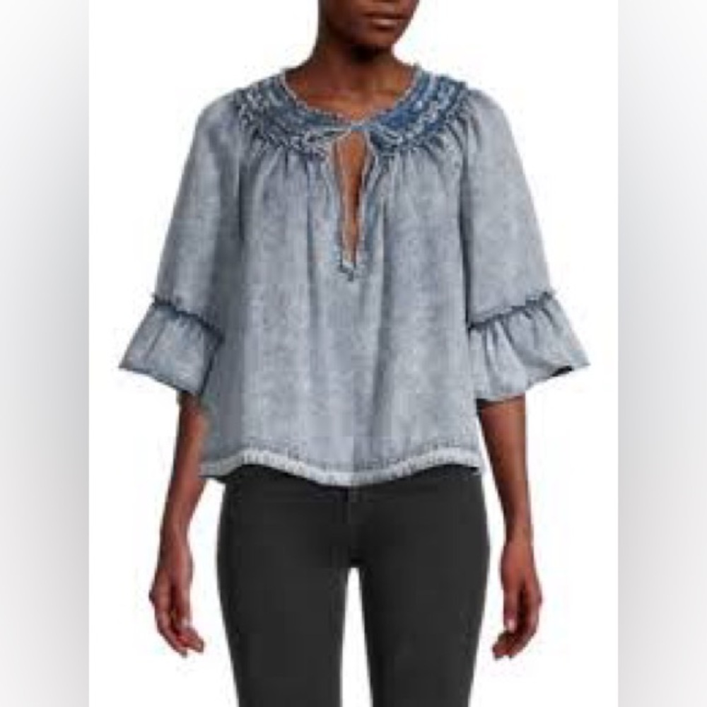 Free People Ainsley Denim Top in Indigo- Size Medium - Picture 2 of 7